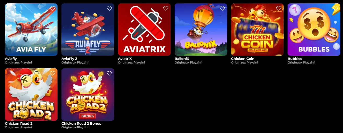 Playzini Casino Jeux et fournisseurs